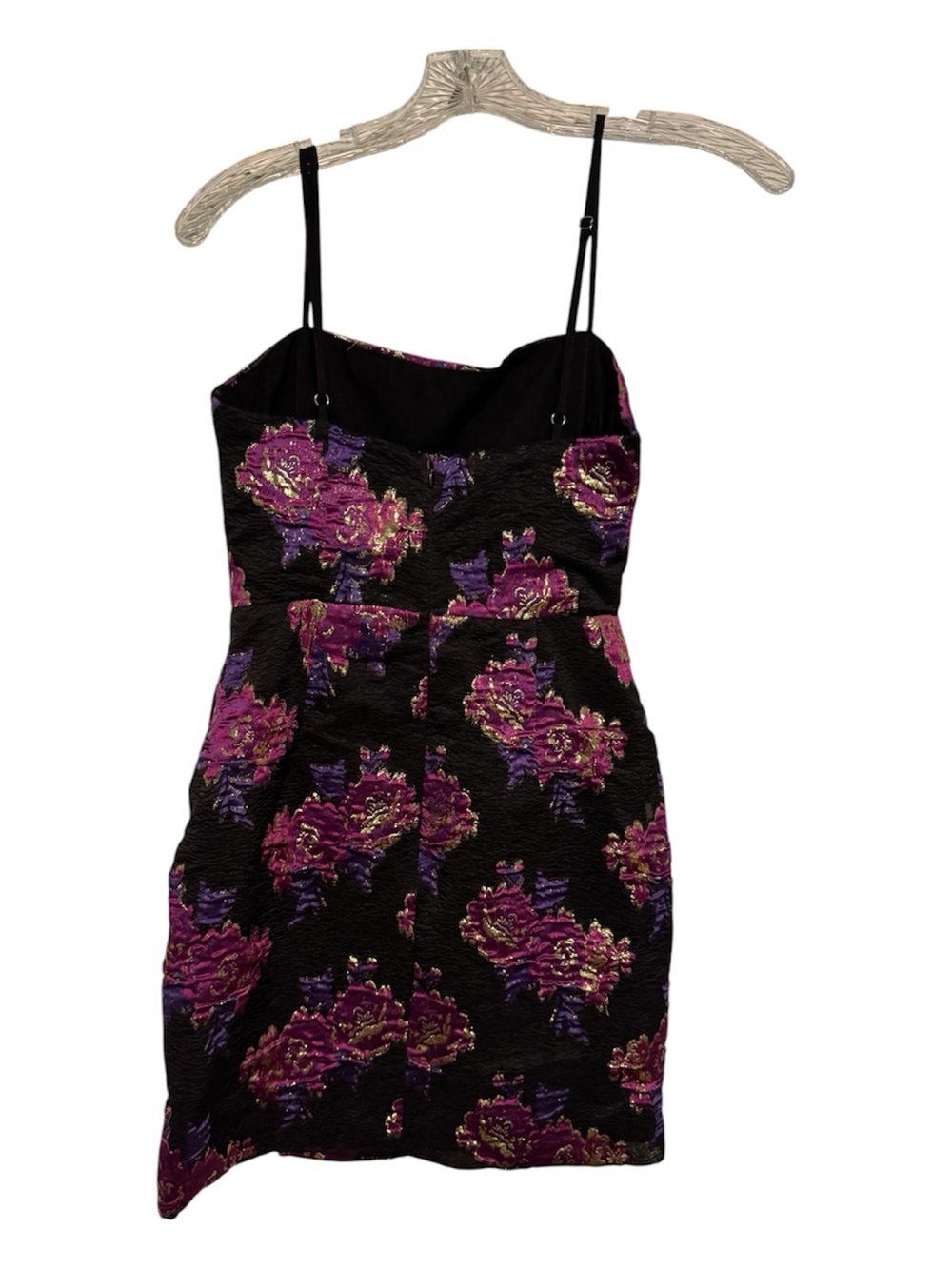 Lulus Vivid Charm Black Purple Floral Jacquard Mini Dress Sleeveless XS - Picture 3 of 4